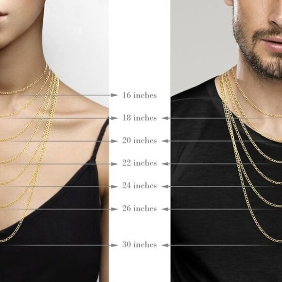 Solid 18K Gold Over 925 Sterling Silver Italian 3mm Diamond-Cut Figaro Link Chai - Picture 5 of 6